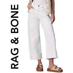 NWOT Rag & Bone White Andi Raw Hem High Waist Wide Leg Jeans Size 32